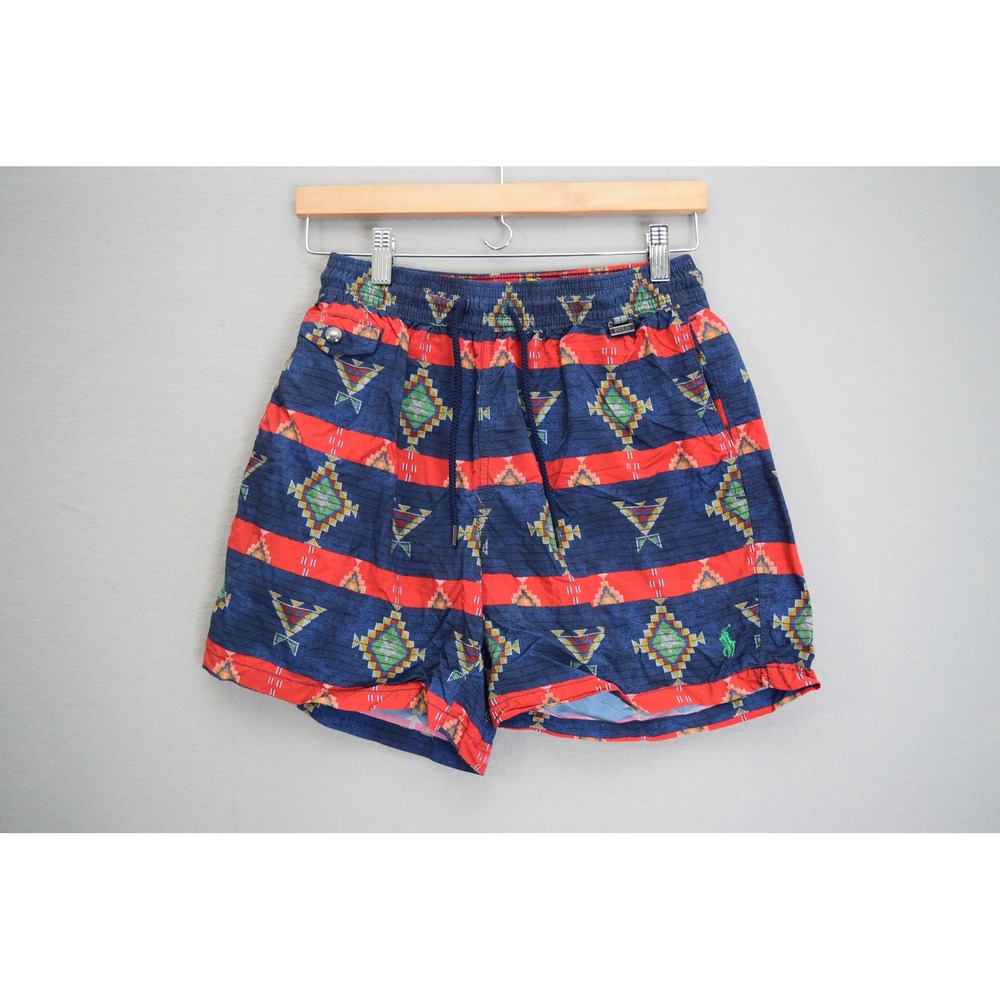 Polo Ralph Lauren Swim Trunks Small Shorts Blue Red Geometric Southwest Bag